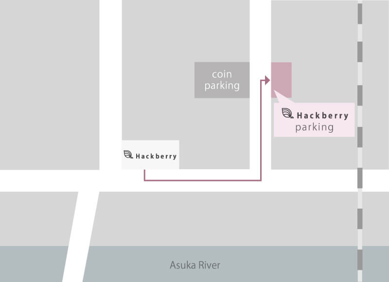 ハックベリーの専用駐車場までの地図
